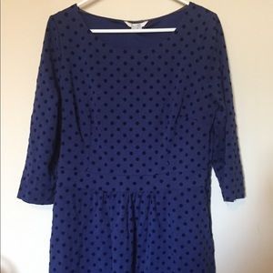 Boden blue flocked jersey polka dot dress US 14